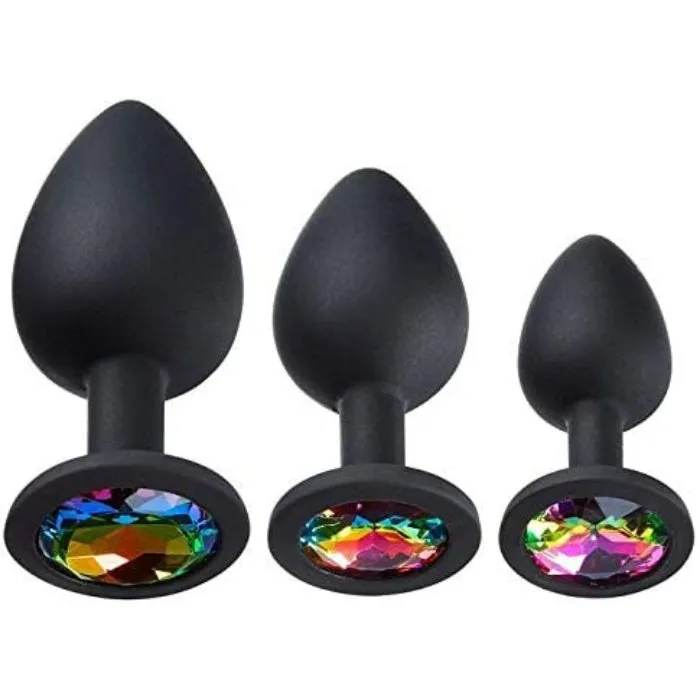 Anal Cloud 9 Silicone Anal Plugs with Gems Set of 3 Black Other