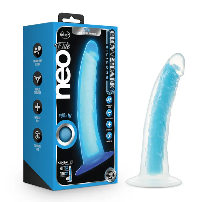 Female Sex Toys Neo Elite Prysm Glow in the Dark Dual Density Silicone Dildo Blush