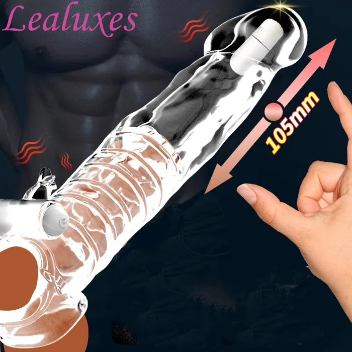 Domlust Male Sex Toys Jelly Silicone Cock Sleeve Vibrating Penis Extender Delay Ejaculation Condom Sex Toys for Men