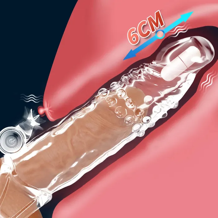 Domlust Male Sex Toys Jelly Silicone Cock Sleeve Vibrating Penis Extender Delay Ejaculation Condom Sex Toys for Men